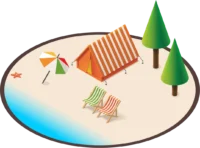 3d beach logo hut chairs and tent isometric